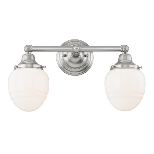 Design Classics Lighting Schoolhouse Bathroom Light Satin Nickel White Opal Glass 2 Light 15.75 Inch Length WC2-09 GG5