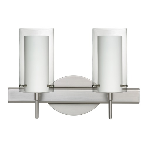 Besa Lighting Besa Pahu Satin Nickel Vanity Light Opal Inner Glass Clear Outter 2SW-C44007-SN