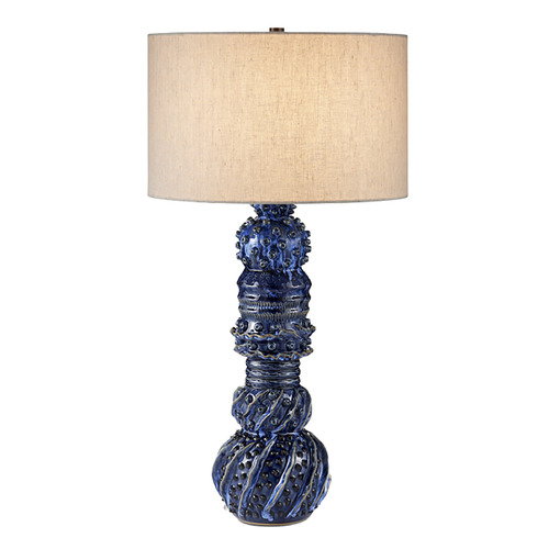 Currey and Company Undersea Dark Blue Reactive Table Lamp with Drum Shade