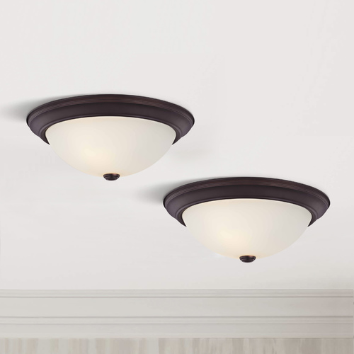 LED 15-Inch Bronze Flushmount Lights with White Glass - Pack of Two