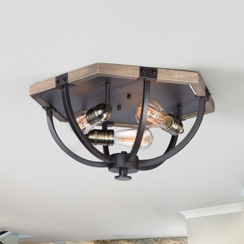 Maxim Lighting Maxim Lighting Lodge Weathered Oak / Bronze Flushmount Light 20330WOBZ