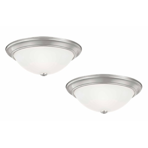 Design Classics Lighting LED 15-Inch Satin Nickel Flushmount Lights with White Glass - Pack of Two 615-09/WH  (2 PACK)