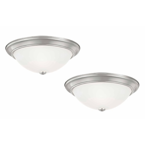 LED 15-Inch Satin Nickel Flushmount Lights with White Glass - Pack of Two