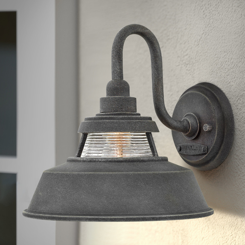 Troyer Outdoor Wall Light in Aged Zinc with Clear Ribbed Glass by Hinkley Lighting