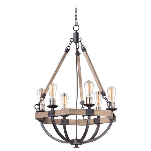 Lodge Weathered Oak & Bronze Chandelier by Maxim Lighting