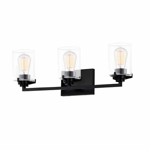 Justice Design Group Cilindro 3-Light Bath Bar in Black by Evolv by Justice Design Group FSN-8093-CLER-MBLK
