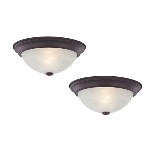 LED 13-Inch Bronze Flushmount Lights with Alabaster Glass - Pack of Two