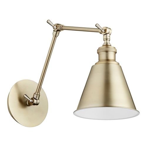 Quorum Lighting Adjustable Wall Sconce in Aged Brass with White Interior by Quorum Lighting 5391-80