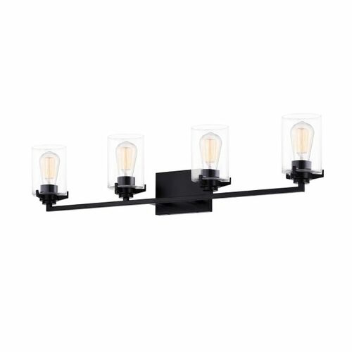 Justice Design Group Cilindro 4-Light Bath Bar in Black by Evolv by Justice Design Group FSN-8094-CLER-MBLK