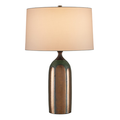 Currey and Company Cuprum Dark Green & Copper Table Lamp with Drum Shade