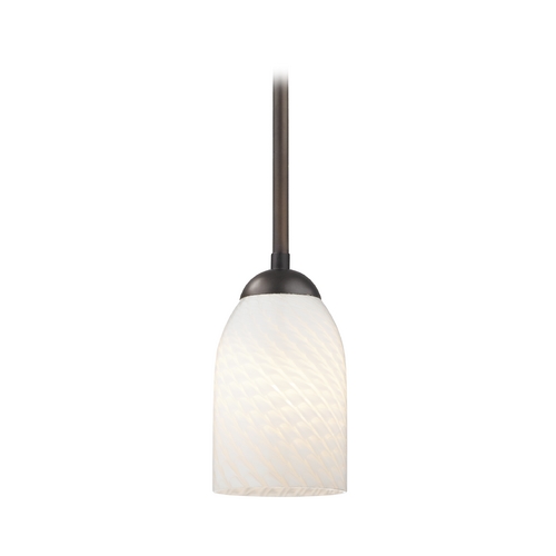 Modern Mini-Pendant Light with White Art Glass Shade in Bronze Finish