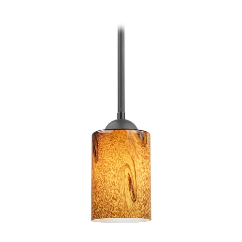 Modern Mini-Pendant Light with Brown Art Glass