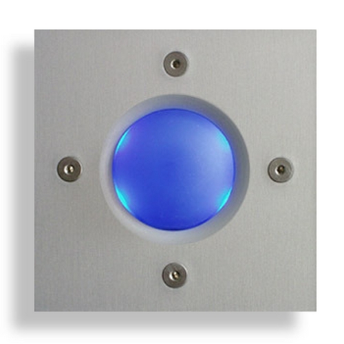 Square Illuminated Doorbell Button in Blue by Spore Doorbells