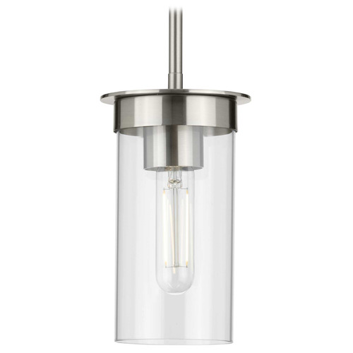 Progress Lighting Progress Lighting Kellwyn Brushed Nickel Mini-Pendant Light with Cylindrical Shade P500314-009
