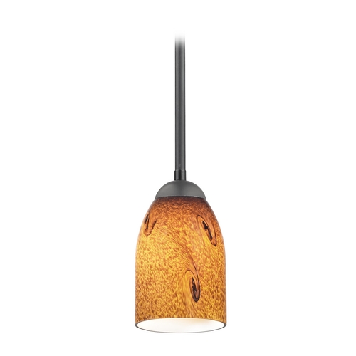 Modern Mini-Pendant Light with Brown Art Glass