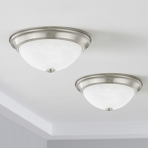 LED 13-Inch Satin Nickel Flushmount Lights with Alabaster Glass - Pack of Two