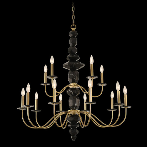 Allegri Crystal Piedra Brushed Brass & Black Marble Chandelier