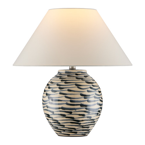 Currey and Company Minnows Navy Blue & Beige Table Lamp with Empire Shade