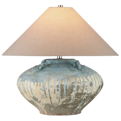 Currey and Company Catania Antique Blue Drip Table Lamp with Coolie Shade