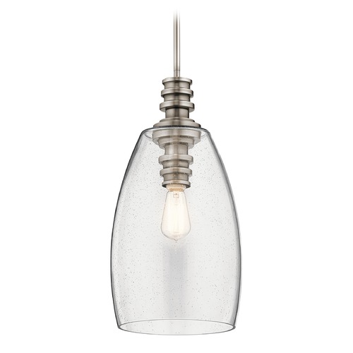 Kichler Lighting Seeded Glass Pendant Light Pewter Lakum by Kichler Lighting 43090CLP