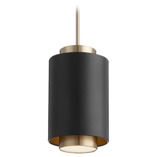 Noir / Aged Brass Pendant with Cylindrical Shade by Quorum Lighting