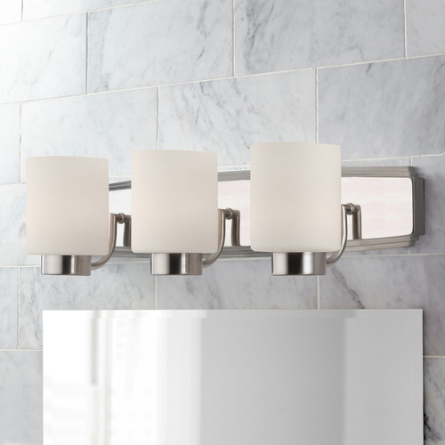 Satin Nickel Bathroom Light with Cylinder Glass Shades