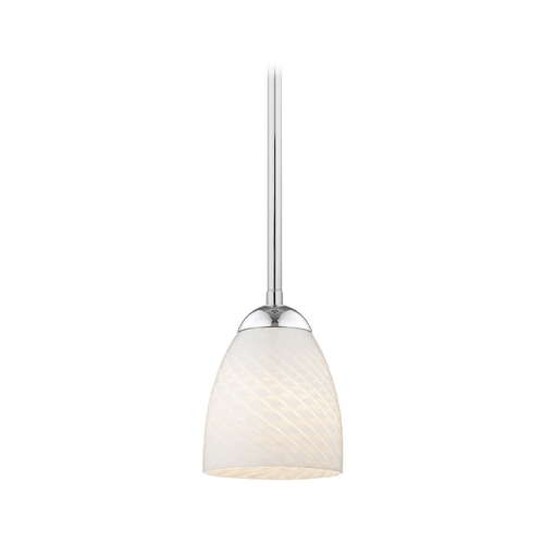 Chrome Mini-Pendant Light with White Art Glass Bell Shade