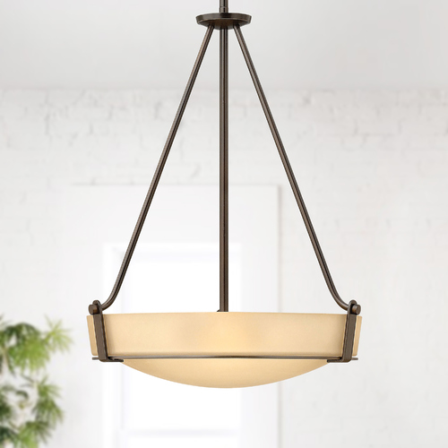 Hinkley Modern Pendant Light with Amber Glass in Olde Bronze Finish 3222OB