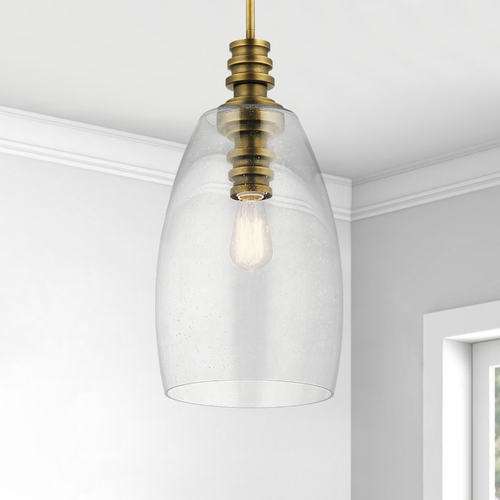 Kichler Lighting Seeded Glass Pendant Light Natural Brass Lakum by Kichler Lighting 43090NBR
