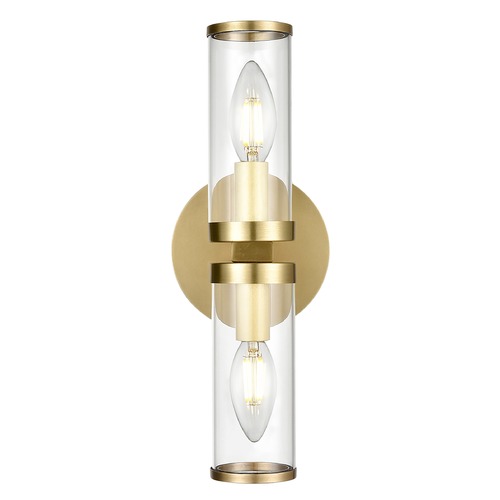Alora Lighting Revolve 12-5/8-Inch 2-Light Sconce in Natural Brass with Clear Glass WV309002NBCG