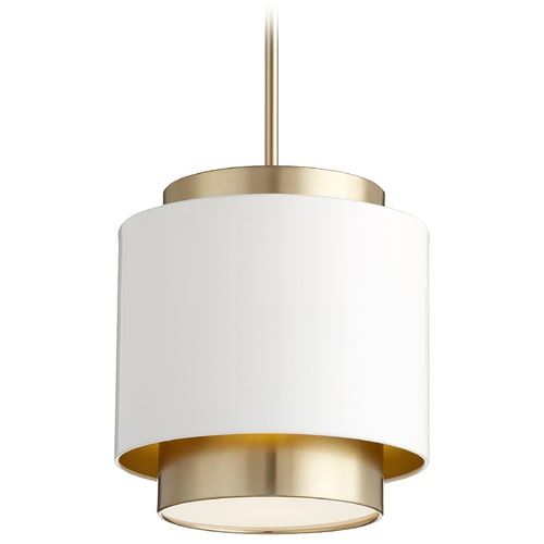Studio White & Aged Brass Pendant with Drum Shade by Quorum Lighting
