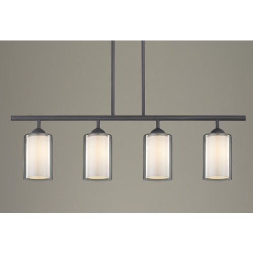 Modern 4-Light Linear Pendant Light Clear / Frosted White Glass Black