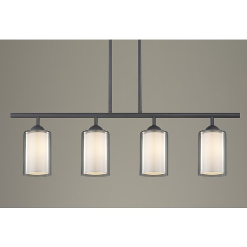 Design Classics Lighting Modern 4-Light Linear Pendant Light Clear / Frosted White Glass Black 718-07 GL1061 GL1040C