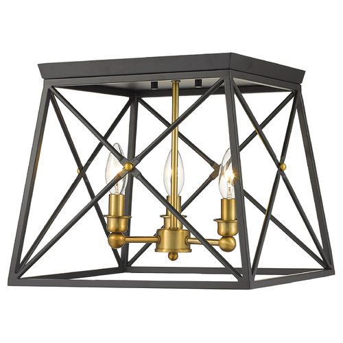 Z-Lite Trestle Matte Black & Olde Brass Flush Mount by Z-Lite 447F14-MB-OBR