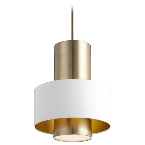 Studio White & Aged Brass Pendant with Drum Shade by Quorum Lighting