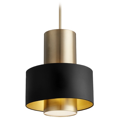 Noir / Aged Brass Pendant with Drum Shade by Quorum Lighting