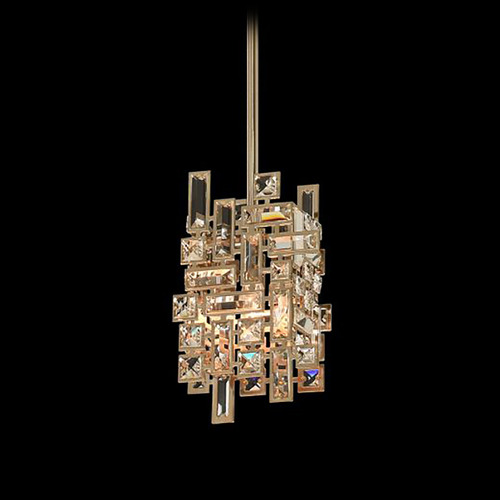 Allegri Lighting Allegri Crystal Vermeer Brushed Champagne Gold Mini-Pendant Light with Square Shade 11195-038-FR001