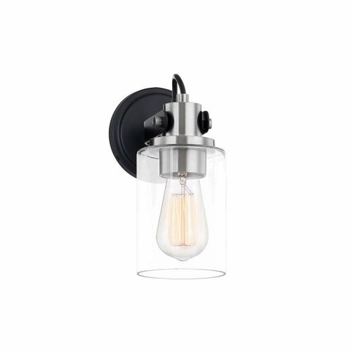 Justice Design Group Brooklyn Wall Sconce in Black & Nickel by Evolv by Justice Design FSN-8191-CLER-MBNK