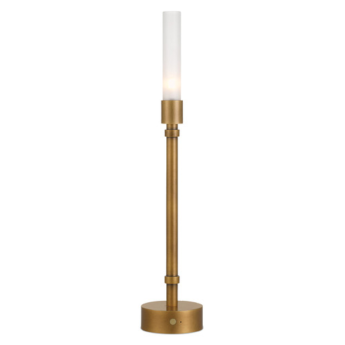 Currey and Company Paseo Polished Antique Brass LED Table Lamp with Cylindrical Shade