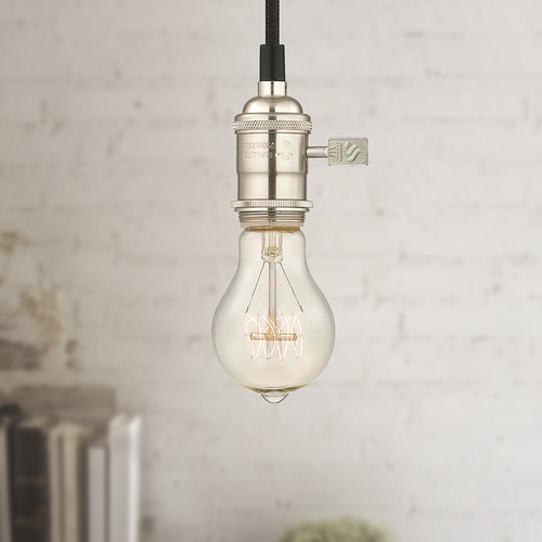 Design Classics Lighting Industrial Edison Bulb Mini-Pendant Light Satin Nickel Cloth Cord CA1-09 40A19 FILAMENT