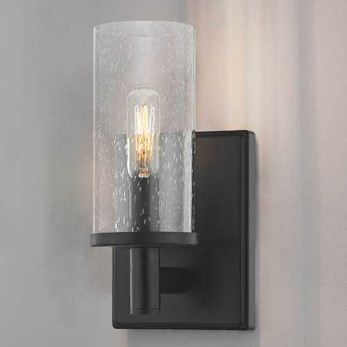 Seeded Glass Sconce Black