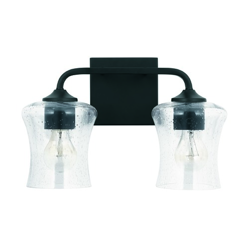HomePlace by Capital Lighting HomePlace Reeves Matte Black 2-Light Bathroom Light with Clear Seeded Glass 139221MB-499