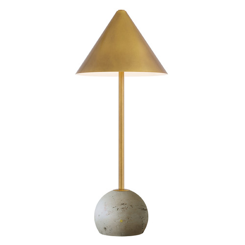 Currey and Company Lighting Currey and Company Journey Natural Travertine & Antique Brass LED Table Lamp with Conical Shade 6700-0014