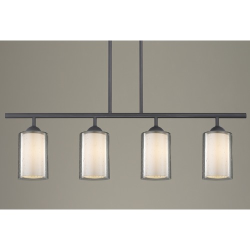 Modern 4-Light Linear Pendant Light Seeded Clear / Frosted White Glass Black