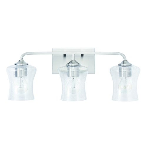 HomePlace by Capital Lighting HomePlace Reeves Brushed Nickel 3-Light Bathroom Light with Clear Seeded Glass 139231BN-499