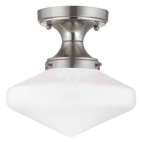 Design Classics Lighting 10-Inch Satin Nickel Schoolhouse Ceiling Light FDS-09 / GE10