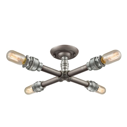 Elk Lighting Industrial Semi-Flushmount Light Weathered Zinc Cast Iron Pipe by Elk Lighting 10686/4
