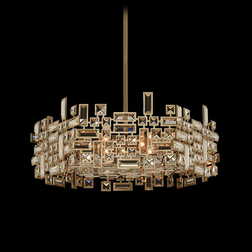 Allegri Crystal Vermeer Brushed Champagne Gold Pendant Light with Hexagon Shade