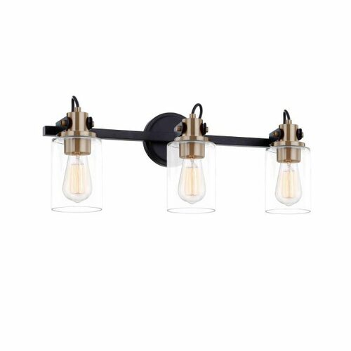 Justice Design Group Brooklyn 3-Light Bath Bar in Black & Brass by Evolv by Justice Design FSN-8193-CLER-MBBR