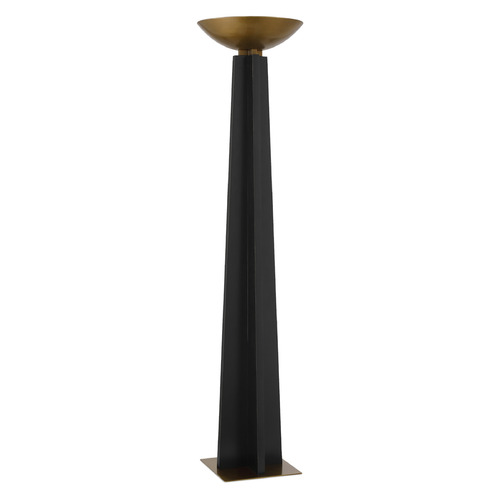 Currey and Company Lighting Currey and Company Calyx Black & Antique Brass LED Torchiere Lamp with Bowl / Dome Shade 8000-0167